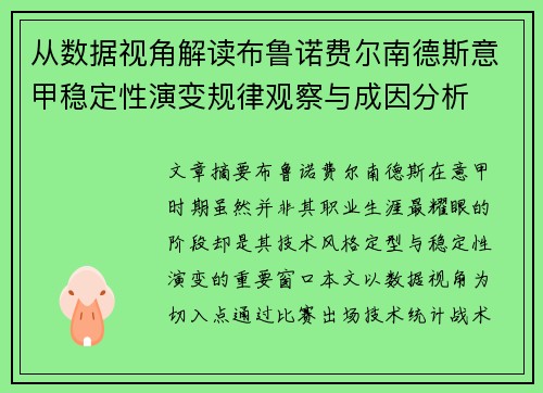 从数据视角解读布鲁诺费尔南德斯意甲稳定性演变规律观察与成因分析
